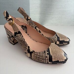 J. crew sz 7.5 leather Snakeskin Slingback pumps block heel shoes